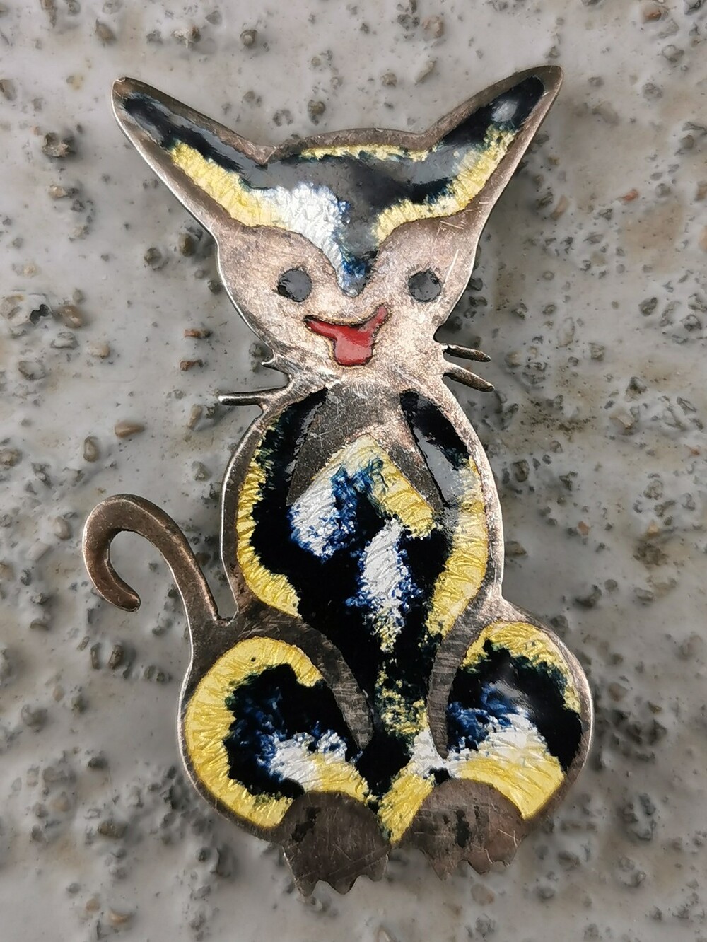 Vintage Jeronimo Fuentes JF Sterling 925 Enamel Cat Brooch Mexico